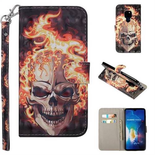 Flame Skull 3D Painted Leather Phone Wallet Case Cover for Huawei Mate 20