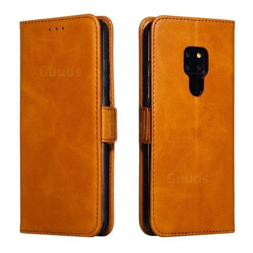 Retro Classic Calf Pattern Leather Wallet Phone Case for Huawei Mate 20 - Yellow
