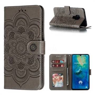 Intricate Embossing Datura Solar Leather Wallet Case for Huawei Mate 20 - Gray