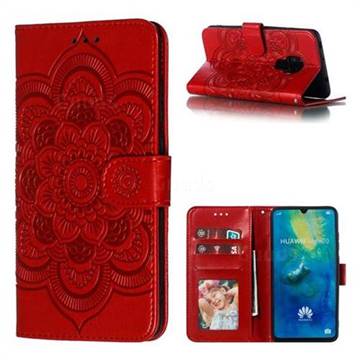 Intricate Embossing Datura Solar Leather Wallet Case for Huawei Mate 20 - Red