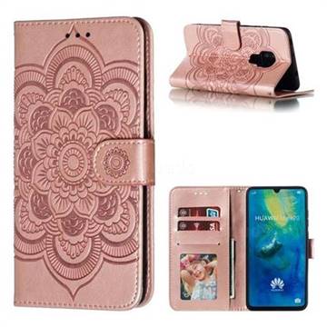 Intricate Embossing Datura Solar Leather Wallet Case for Huawei Mate 20 - Rose Gold