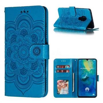 Intricate Embossing Datura Solar Leather Wallet Case for Huawei Mate 20 - Blue