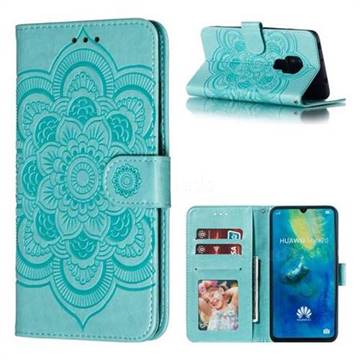 Intricate Embossing Datura Solar Leather Wallet Case for Huawei Mate 20 - Green