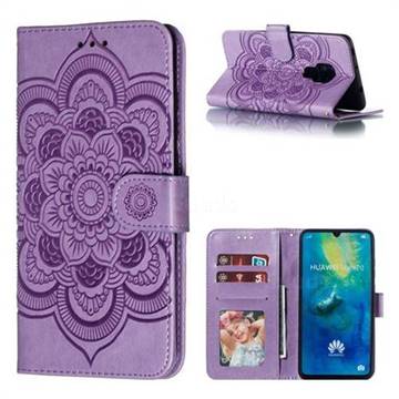 Intricate Embossing Datura Solar Leather Wallet Case for Huawei Mate 20 - Purple