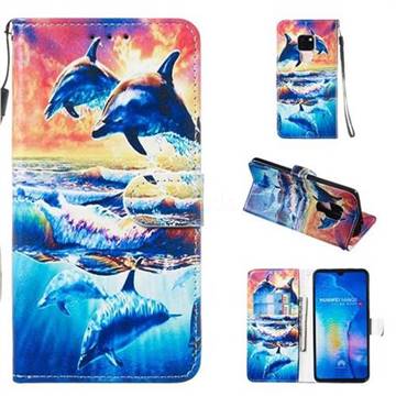 Couple Dolphin Smooth Leather Phone Wallet Case for Huawei Mate 20