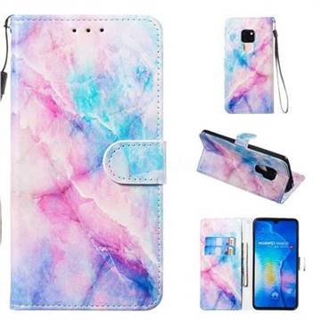 Blue Pink Marble Smooth Leather Phone Wallet Case for Huawei Mate 20