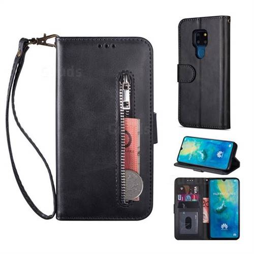 Retro Calfskin Zipper Leather Wallet Case Cover for Huawei Mate 20 - Black