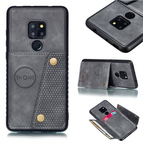 Retro Multifunction Card Slots Stand Leather Coated Phone Back Cover for Huawei Mate 20 - Gray