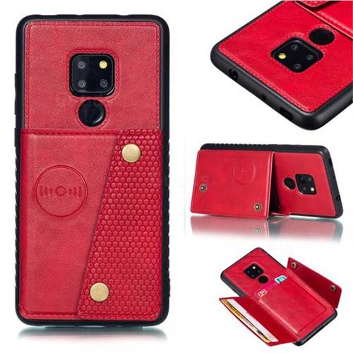 Retro Multifunction Card Slots Stand Leather Coated Phone Back Cover for Huawei Mate 20 - Red