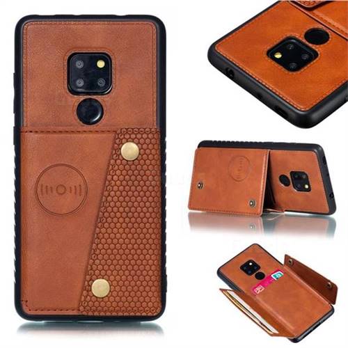 Retro Multifunction Card Slots Stand Leather Coated Phone Back Cover for Huawei Mate 20 - Brown