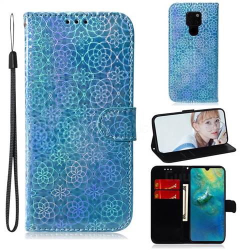 Laser Circle Shining Leather Wallet Phone Case for Huawei Mate 20 - Blue