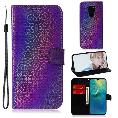 Laser Circle Shining Leather Wallet Phone Case for Huawei Mate 20 - Purple