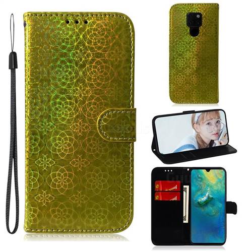 Laser Circle Shining Leather Wallet Phone Case for Huawei Mate 20 - Golden