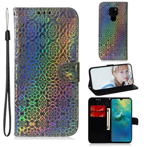 Laser Circle Shining Leather Wallet Phone Case for Huawei Mate 20 - Silver