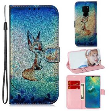 Cute Fox Laser Shining Leather Wallet Phone Case for Huawei Mate 20