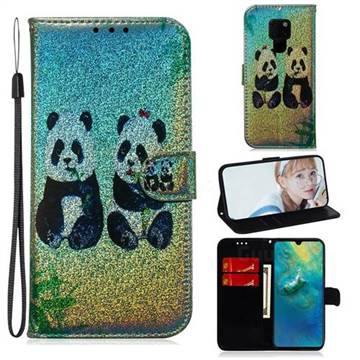Two Pandas Laser Shining Leather Wallet Phone Case for Huawei Mate 20