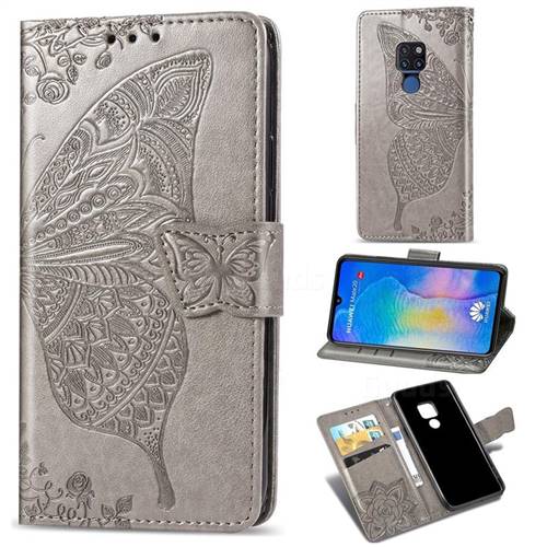 Embossing Mandala Flower Butterfly Leather Wallet Case for Huawei Mate 20 - Gray
