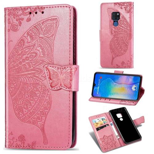 Embossing Mandala Flower Butterfly Leather Wallet Case for Huawei Mate 20 - Pink