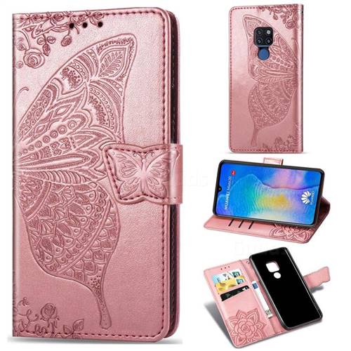 Embossing Mandala Flower Butterfly Leather Wallet Case for Huawei Mate 20 - Rose Gold