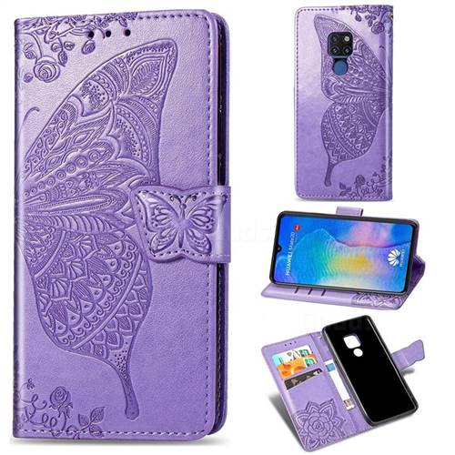 Embossing Mandala Flower Butterfly Leather Wallet Case for Huawei Mate 20 - Light Purple