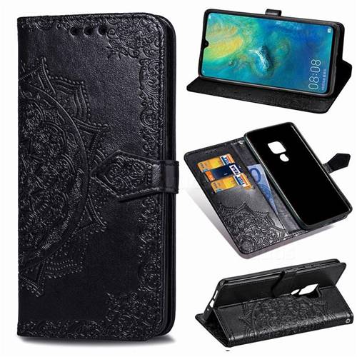 Embossing Imprint Mandala Flower Leather Wallet Case for Huawei Mate 20 - Black