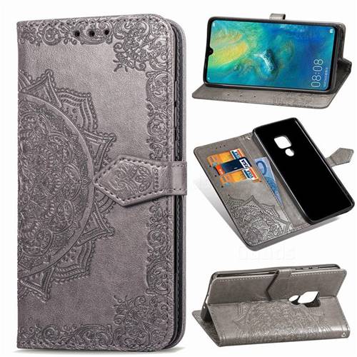 Embossing Imprint Mandala Flower Leather Wallet Case for Huawei Mate 20 - Gray