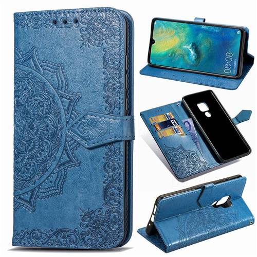 Embossing Imprint Mandala Flower Leather Wallet Case for Huawei Mate 20 - Blue