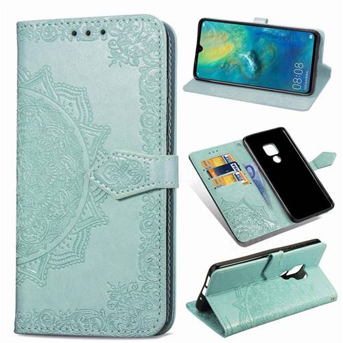 Embossing Imprint Mandala Flower Leather Wallet Case for Huawei Mate 20 - Green