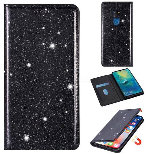 Ultra Slim Glitter Powder Magnetic Automatic Suction Leather Wallet Case for Huawei Mate 20 - Black