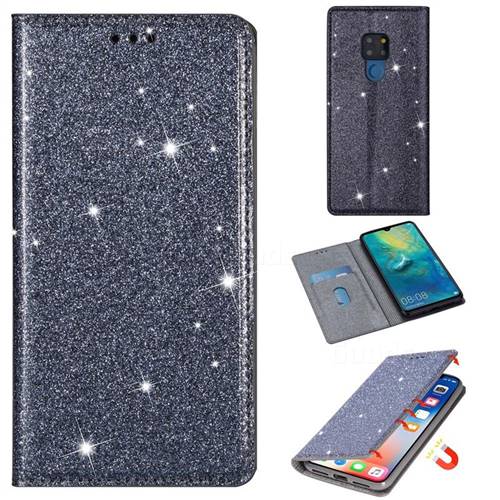 Ultra Slim Glitter Powder Magnetic Automatic Suction Leather Wallet Case for Huawei Mate 20 - Gray