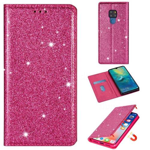 Ultra Slim Glitter Powder Magnetic Automatic Suction Leather Wallet Case for Huawei Mate 20 - Rose Red
