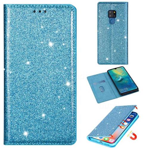 Ultra Slim Glitter Powder Magnetic Automatic Suction Leather Wallet Case for Huawei Mate 20 - Blue