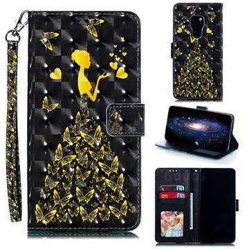 Golden Butterfly Girl 3D Painted Leather Phone Wallet Case for Huawei Mate 20