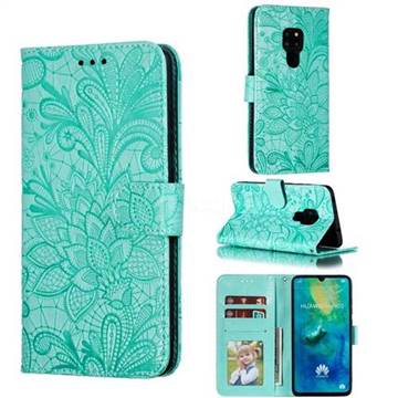 Intricate Embossing Lace Jasmine Flower Leather Wallet Case for Huawei Mate 20 - Green