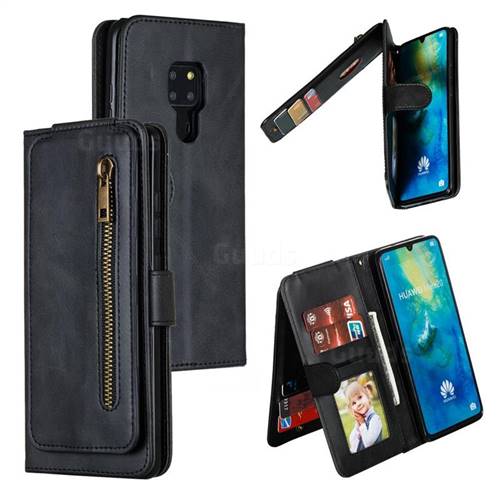 Multifunction 9 Cards Leather Zipper Wallet Phone Case for Huawei Mate 20 - Black