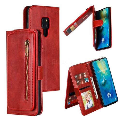 Multifunction 9 Cards Leather Zipper Wallet Phone Case for Huawei Mate 20 - Red