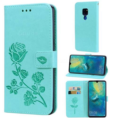 Embossing Rose Flower Leather Wallet Case for Huawei Mate 20 - Green