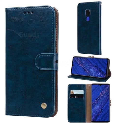 Luxury Retro Oil Wax PU Leather Wallet Phone Case for Huawei Mate 20 - Sapphire