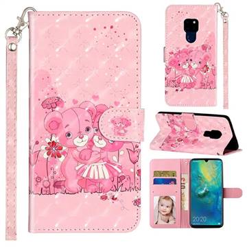 Pink Bear 3D Leather Phone Holster Wallet Case for Huawei Mate 20