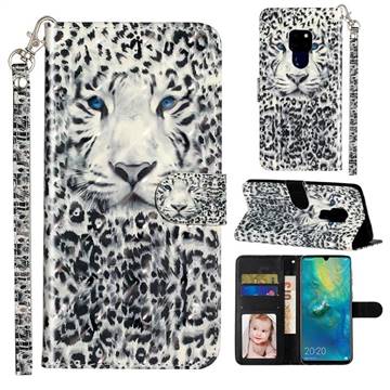 White Leopard 3D Leather Phone Holster Wallet Case for Huawei Mate 20