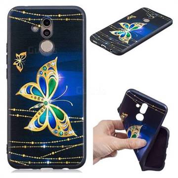 Golden Shining Butterfly 3D Embossed Relief Black Soft Back Cover for Huawei Mate 20 Lite
