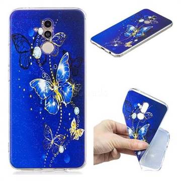 Gold and Blue Butterfly Super Clear Soft TPU Back Cover for Huawei Mate 20 Lite