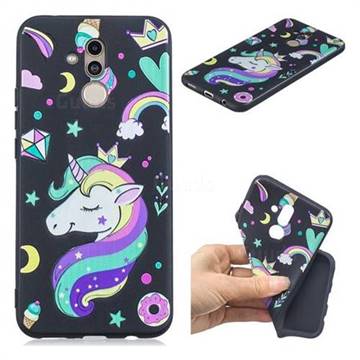 Candy Unicorn 3D Embossed Relief Black TPU Cell Phone Back Cover for Huawei Mate 20 Lite