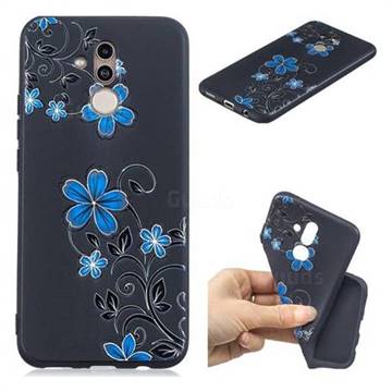 Little Blue Flowers 3D Embossed Relief Black TPU Cell Phone Back Cover for Huawei Mate 20 Lite