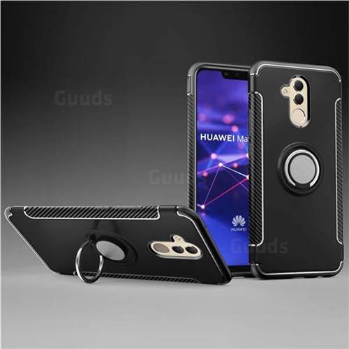 Armor Anti Drop Carbon PC + Silicon Invisible Ring Holder Phone Case for Huawei Mate 20 Lite - Black