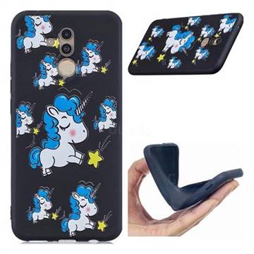 Blue Unicorn 3D Embossed Relief Black Soft Back Cover for Huawei Mate 20 Lite