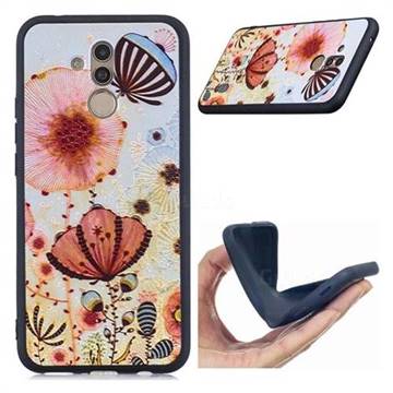 Pink Flower 3D Embossed Relief Black Soft Back Cover for Huawei Mate 20 Lite