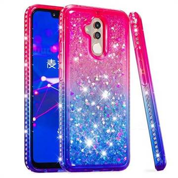 Diamond Frame Liquid Glitter Quicksand Sequins Phone Case for Huawei Mate 20 Lite - Pink Blue