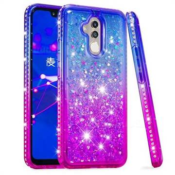 Diamond Frame Liquid Glitter Quicksand Sequins Phone Case for Huawei Mate 20 Lite - Blue Purple