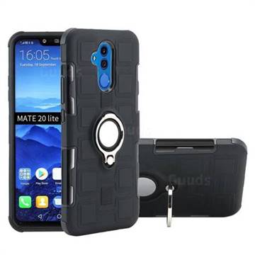 Ice Cube Shockproof PC + Silicon Invisible Ring Holder Phone Case for Huawei Mate 20 Lite - Black